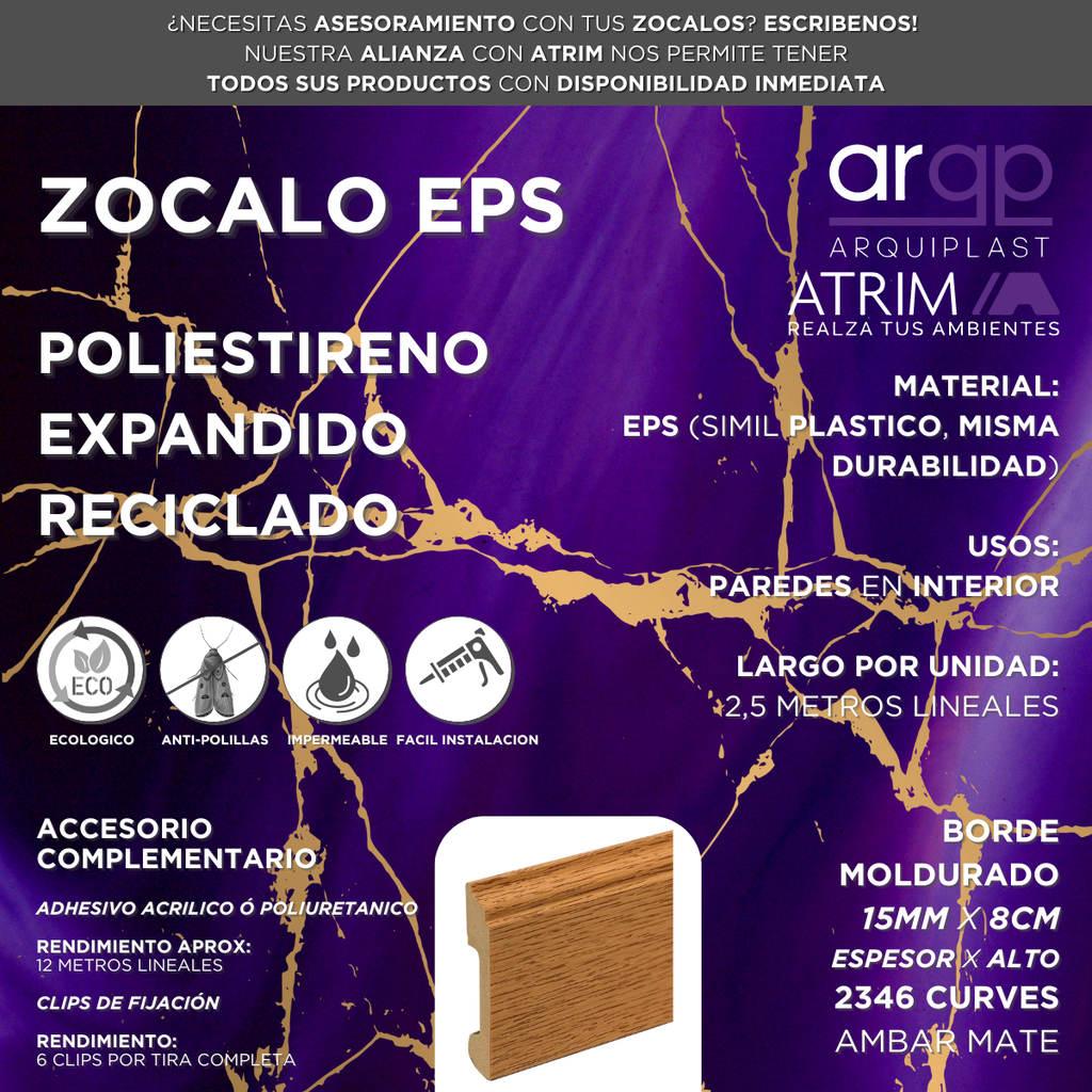 EPS ZÓCALO CURVES 80mm x 2,5m AMBAR A1