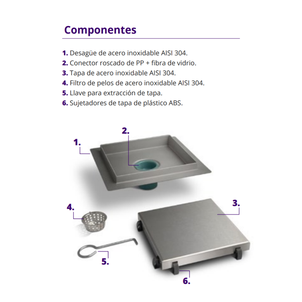 DESAGUE CUADRADO AISI304 SERIE 2EN1 - 10x10 cm