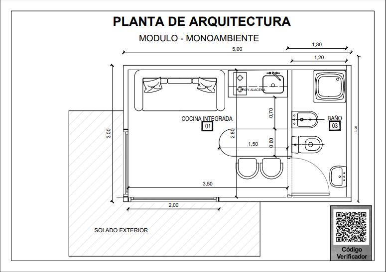 MODULO Monoambiente MEDIDAS 3.00 x 5.00m