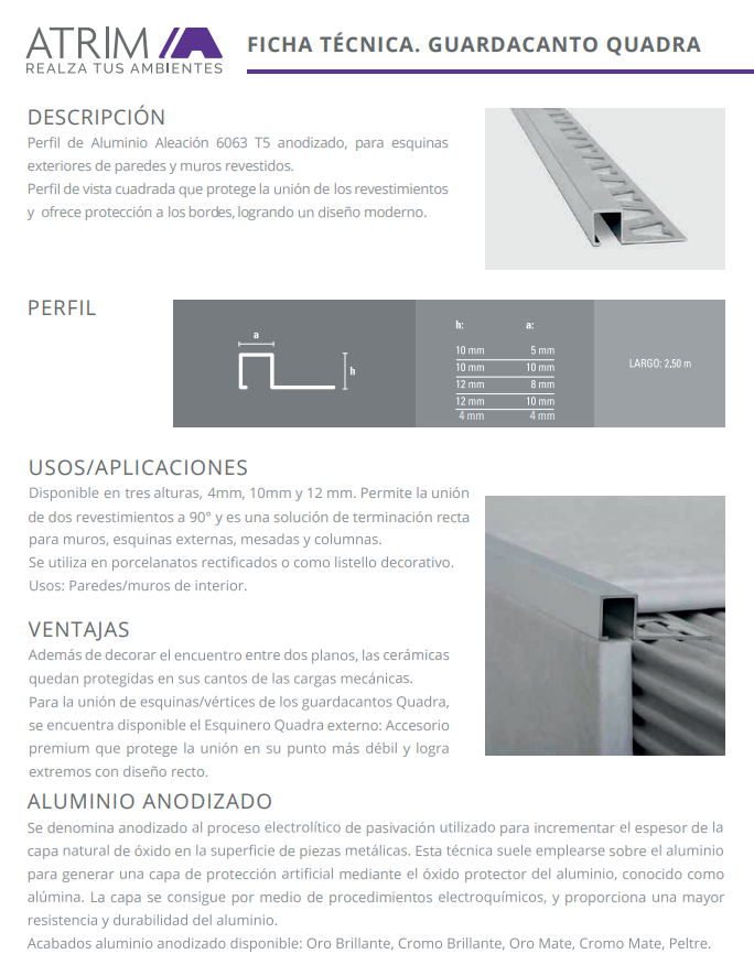 1420 ALUMINIO GUARD. QUADRA 10x5mm x 2,5m ORO BRI