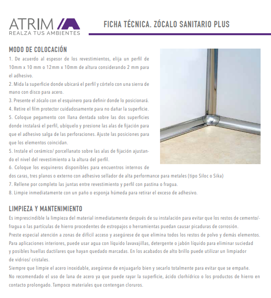 682 ACERO INOX. ZÓCALO SANIT.PLUS 25mm 12x10mm x2,5m BTE