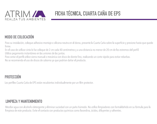 730 CUARTA CAÑA ATRIM EPS PLASTICO BLANCO 1,5CM - 15x15x2,5mts