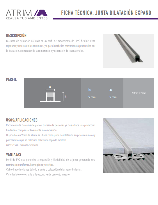844 PVC JUNTA DILATAC. 9mm x 2,5m GRIS CLARO