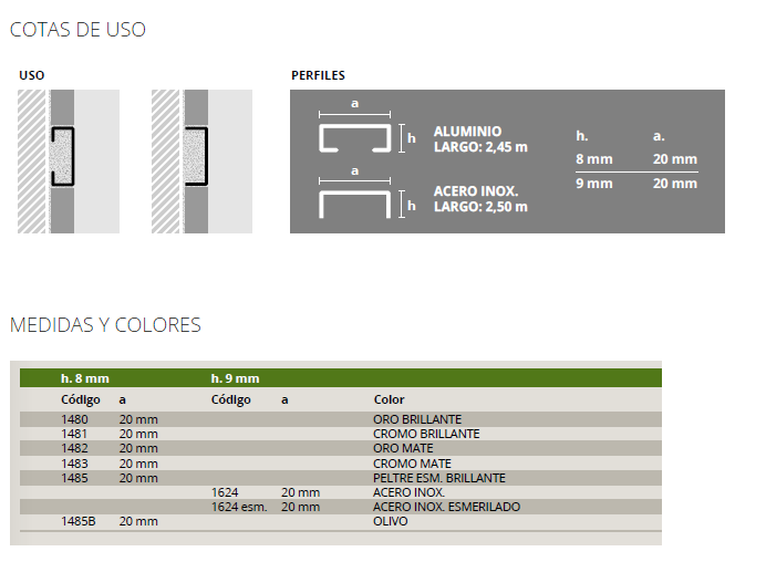 1482 ALUMINIO LISTELLO LUXOR 8x20mm x 2,45m ORO MATE