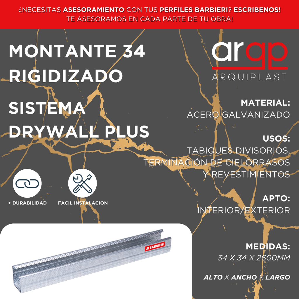 501034301 MONTANTE 34 RIGIDIZADO E0,52 (50PX12X2,6M) {MH}