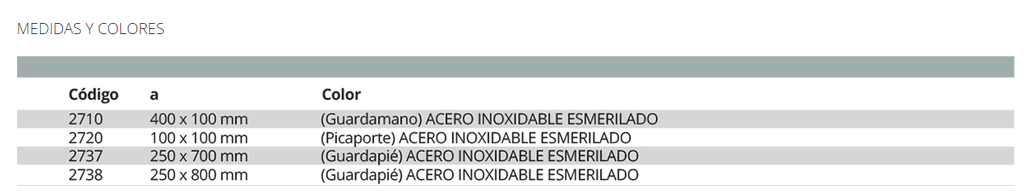 2738 ACERO INOX. PLACA GUARDAPIE 250mm x 800mm ESMACERO INOX. PLACA GUARDAPIE 250mm x 800mm ESM