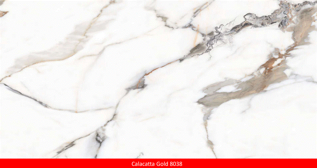 [8038-1A] RV PLACAS UV MARBLE 8038-1A **3mm** CALACATTA GOLD Medida 1.22x2.80m
