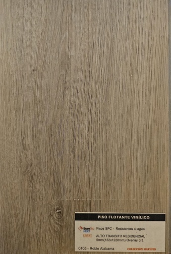 [0105] CM PISOS  VINILICOS ROBLE ALABAMA (Caja 2.22m2) CLICK EUROTEC NEXT ENTRY (Coleccion MATICES) (4+1) 5x182x1220mm / Cod: 0105